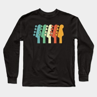 Bass Guitar Headstocks Silhouette Cool Retro Colors Long Sleeve T-Shirt